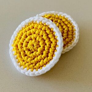 Handmade Yellow and White Crochet Dish Scrubbies